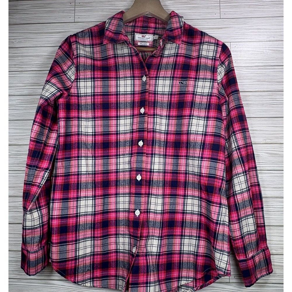Vineyard Vines Performance Relaxed Fit Button Front Blouse Pink Plaid Size‎ 4 - Picture 2 of 7
